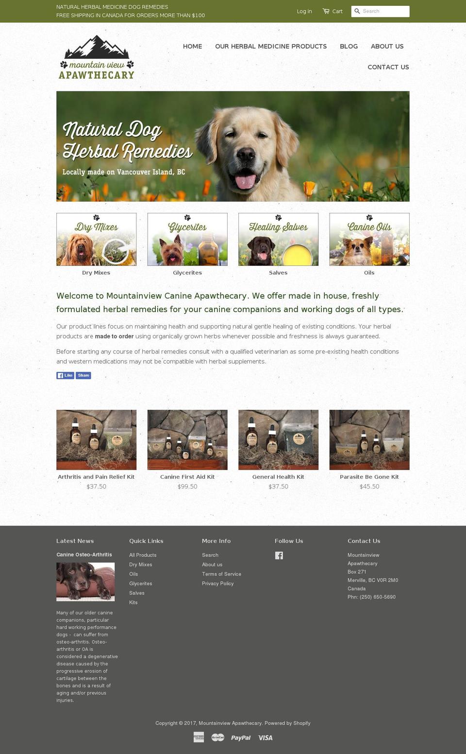 mountainviewapawthecary.com shopify website screenshot