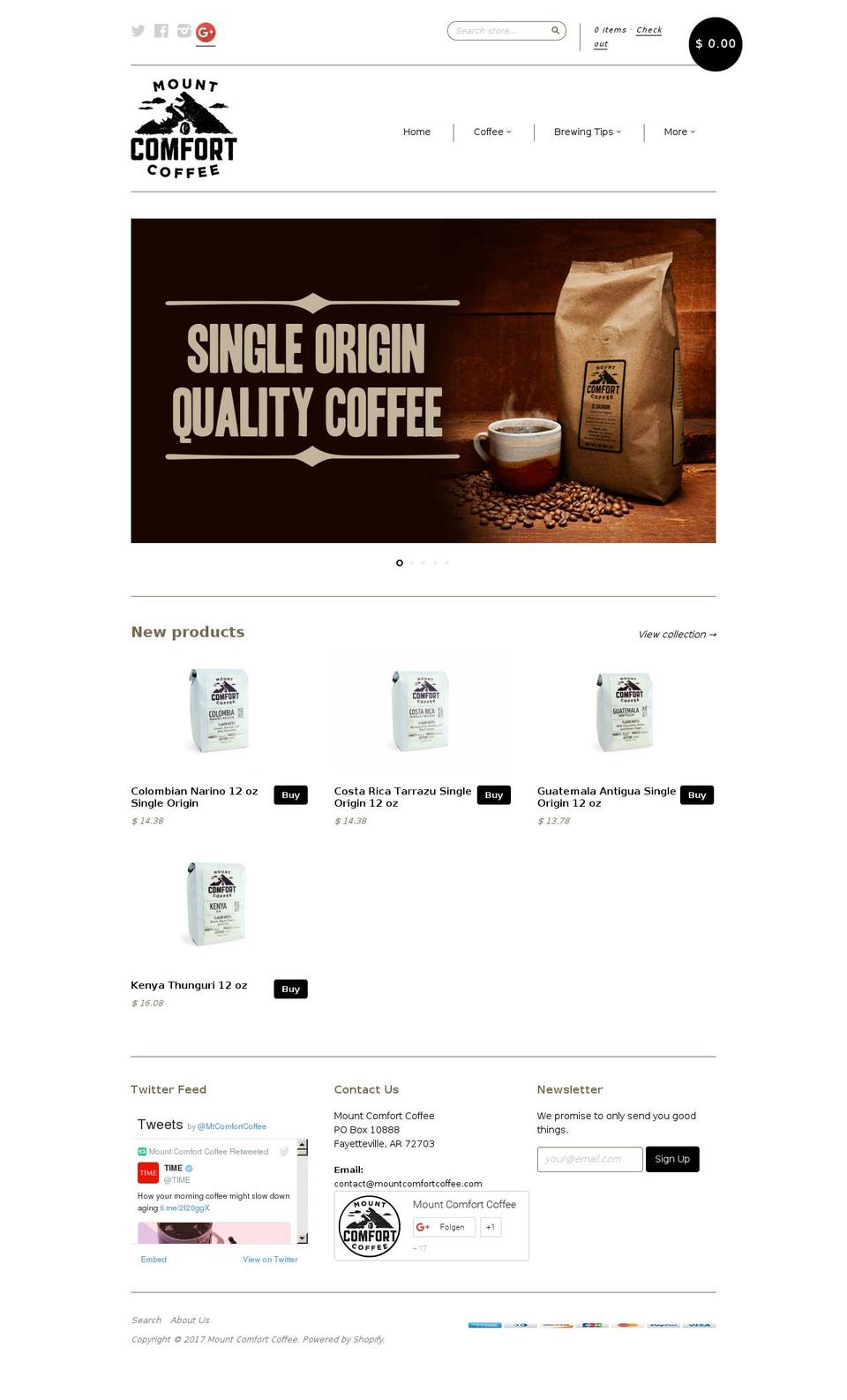 mountcomfortcoffee.com shopify website screenshot