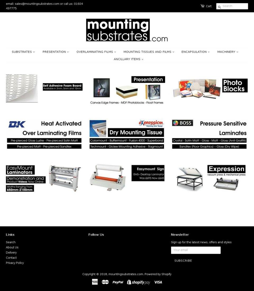 mountingsubstrates.co.uk shopify website screenshot