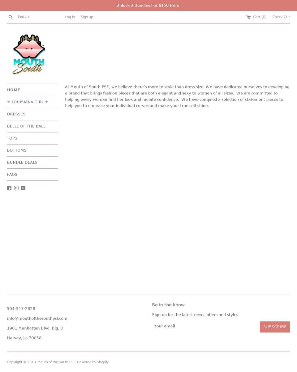 mouthofthesouthpsf.com — Shopify storefront screenshot