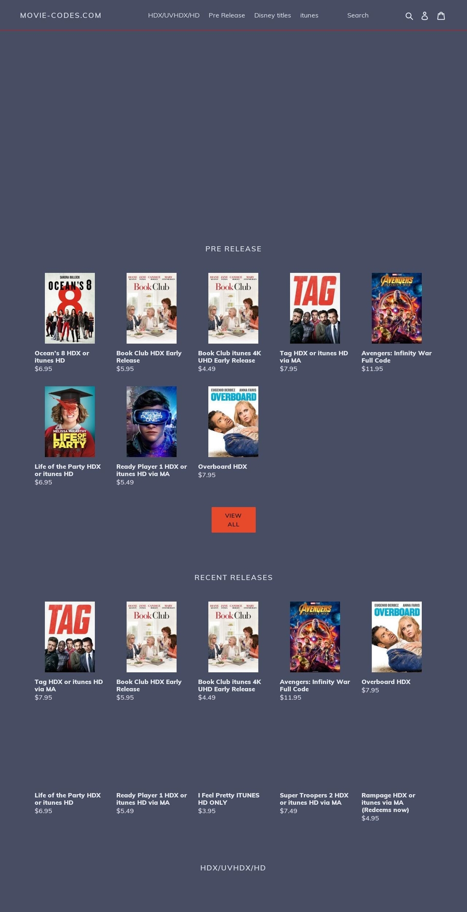 movie-codes.com shopify website screenshot