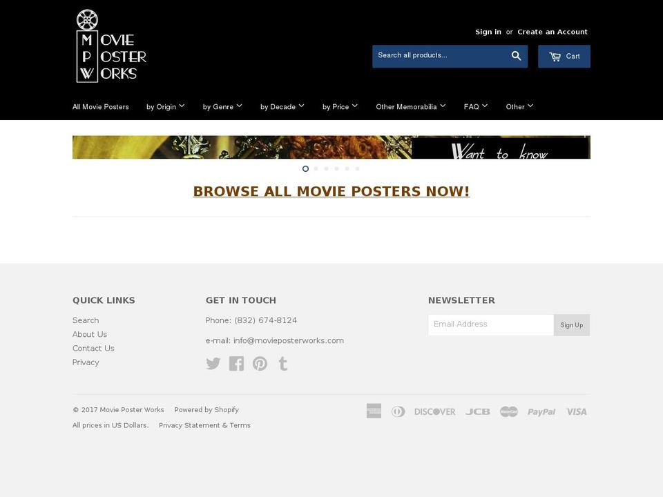 movieposterworks.com shopify website screenshot