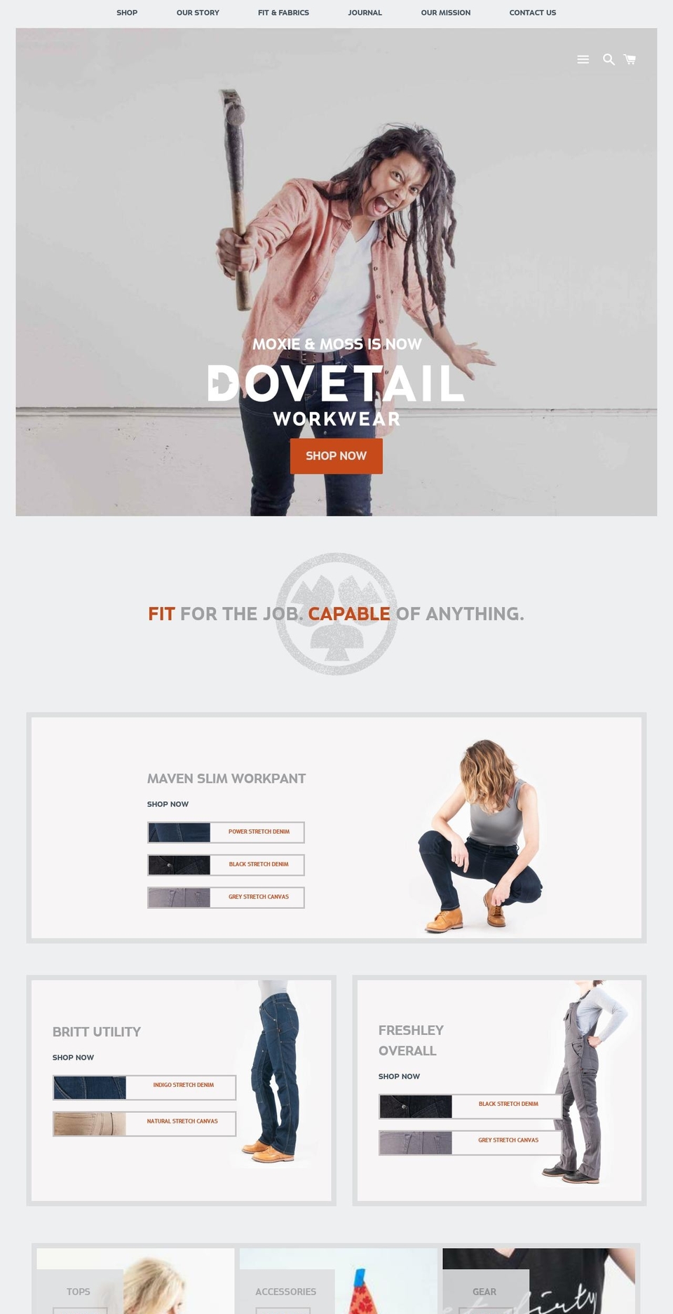 moxieandmossworkwear.com — Shopify storefront screenshot