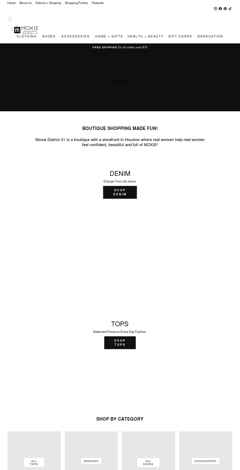 moxiedistrict31houston.com — Shopify storefront screenshot