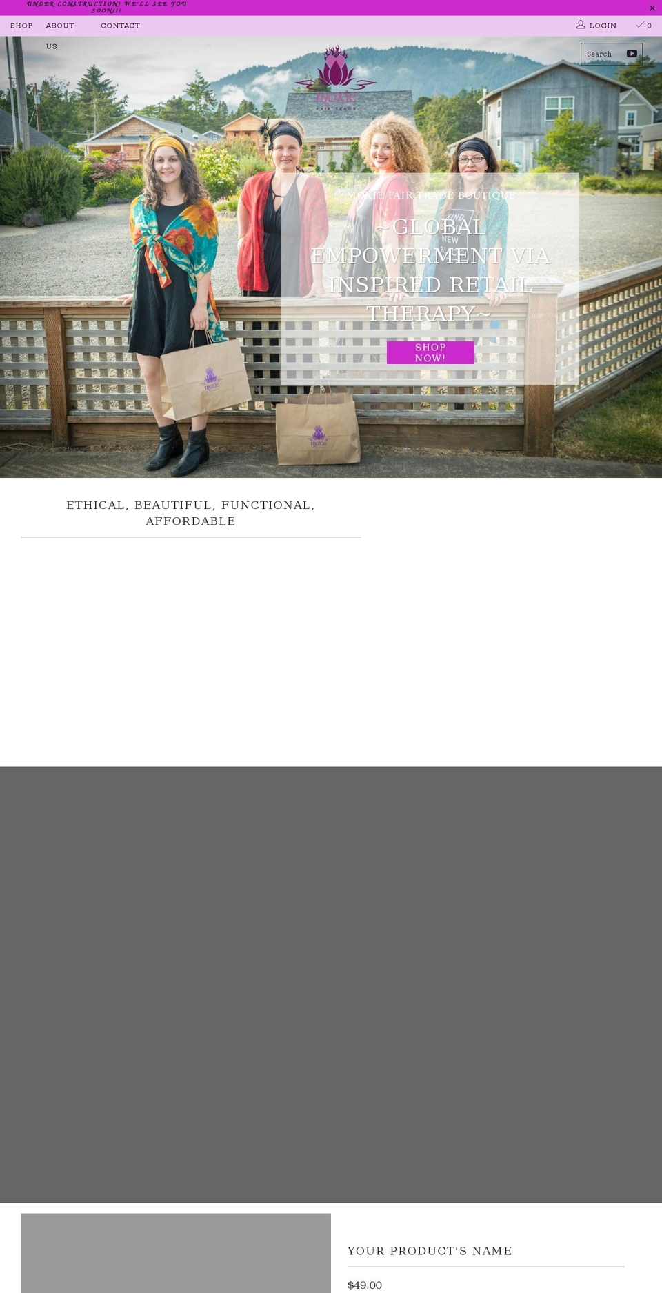moxiefairtrade.com shopify website screenshot