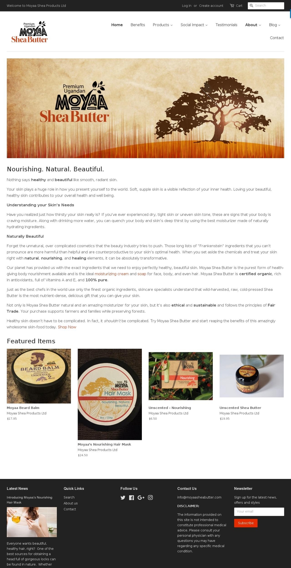 moyaasheabutter.com shopify website screenshot