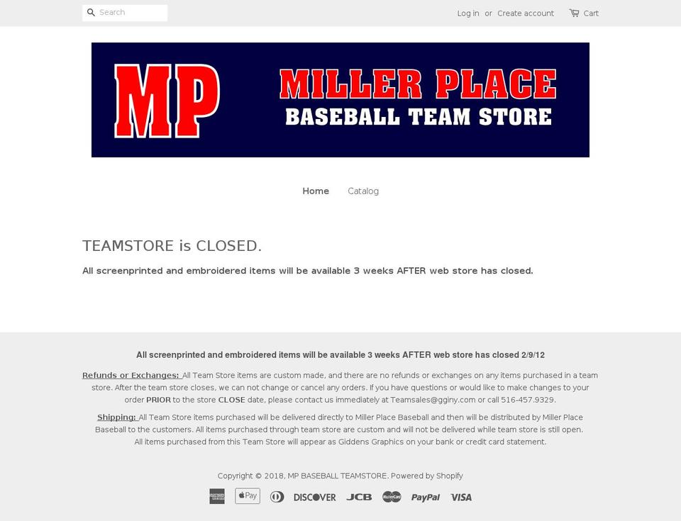 mpbaseballteamstore.com — Shopify storefront screenshot