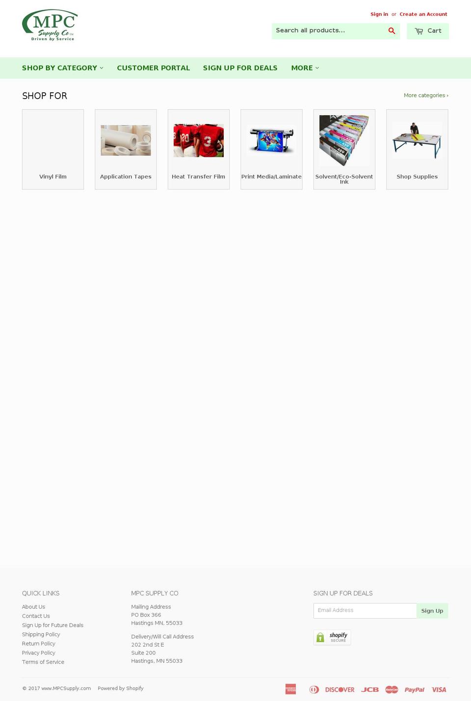warehouse Shopify theme site example mpcsupply.com