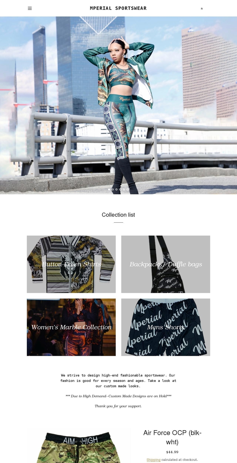 mperialsportswear.com shopify website screenshot