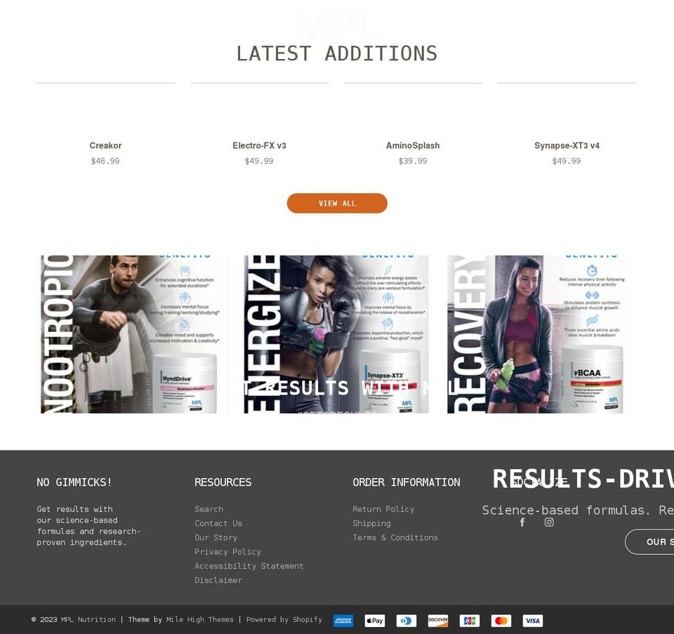 mplnutrition.com shopify website screenshot