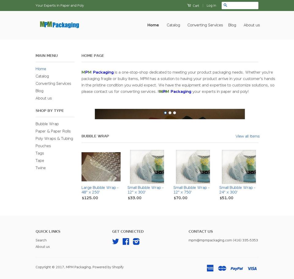 mpmpackaging.com shopify website screenshot