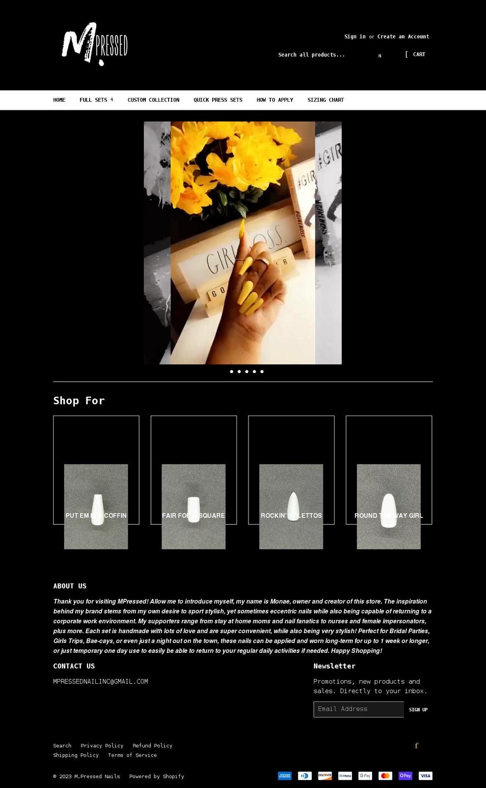 mpressednails.com shopify website screenshot