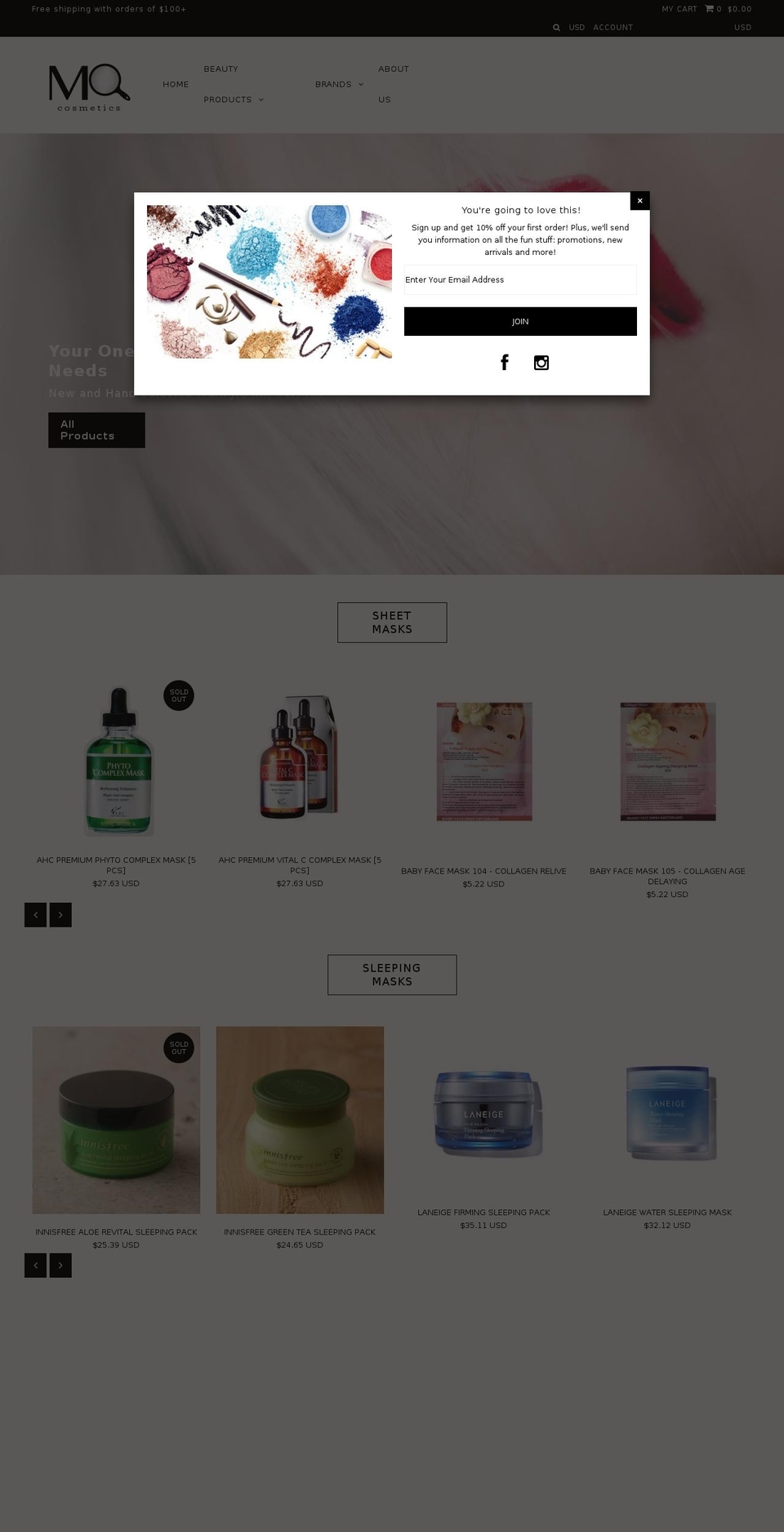 mqcosmetics.com shopify website screenshot