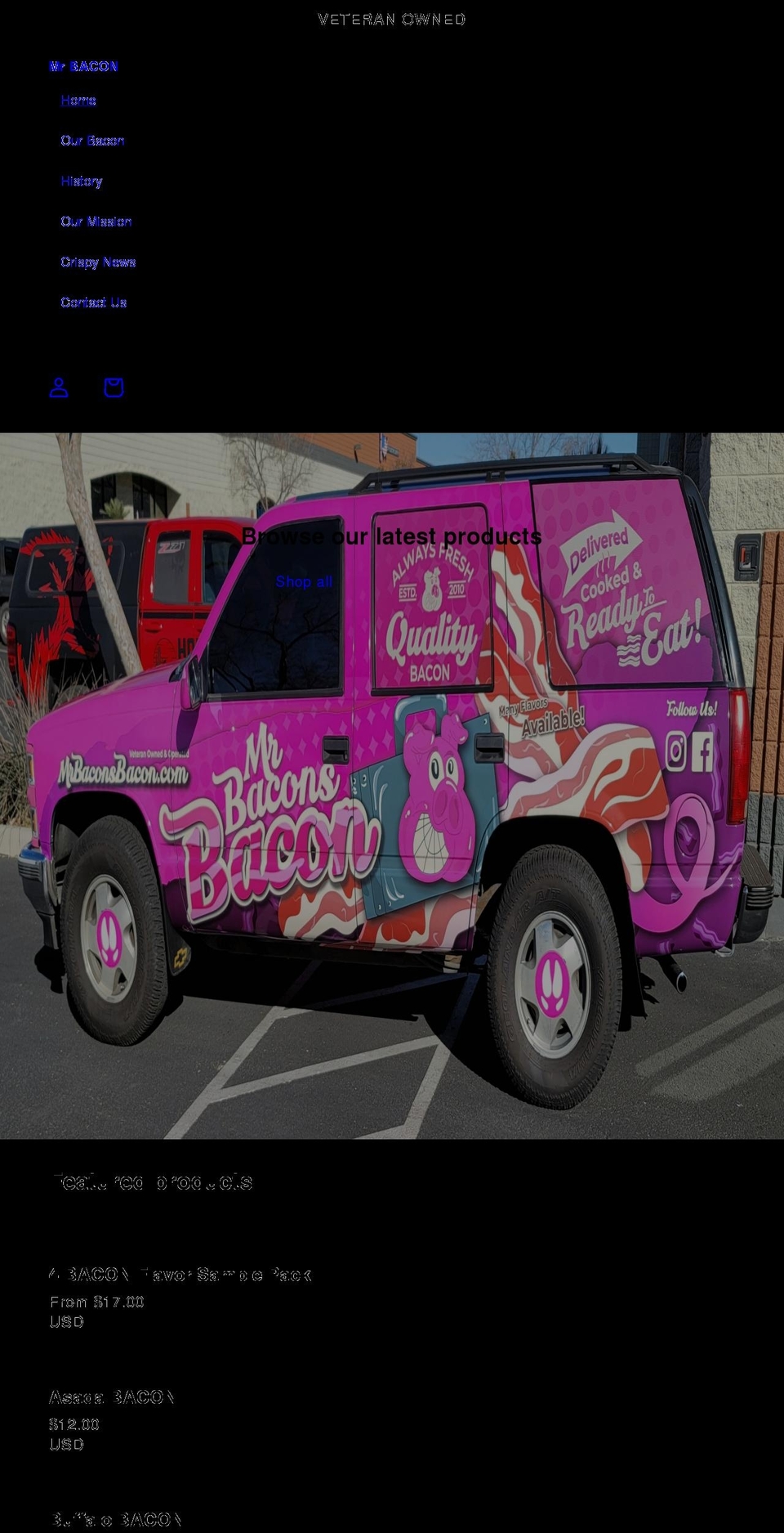 mrbaconsbacon.com shopify website screenshot