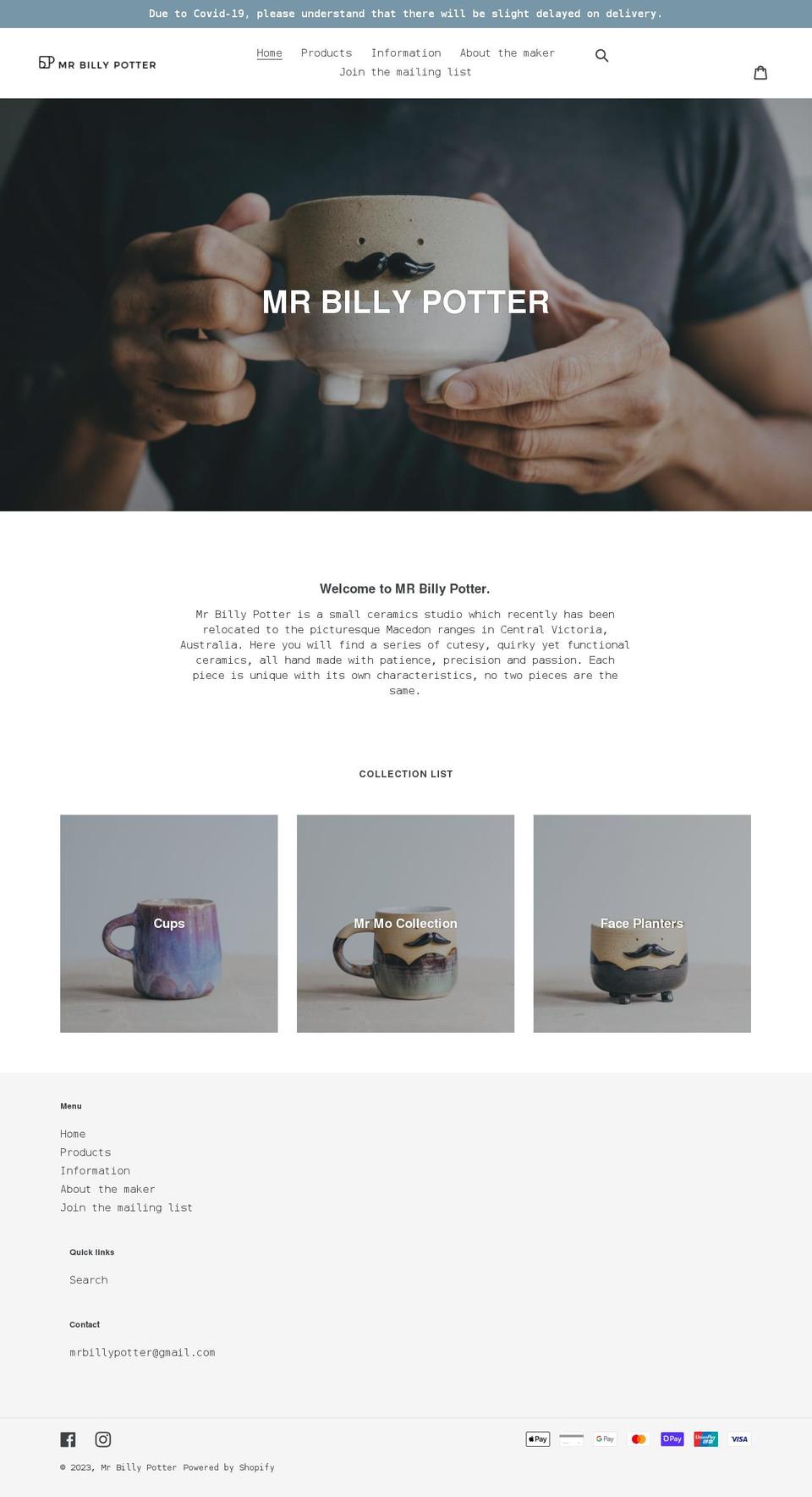 mrbillypotter.com shopify website screenshot