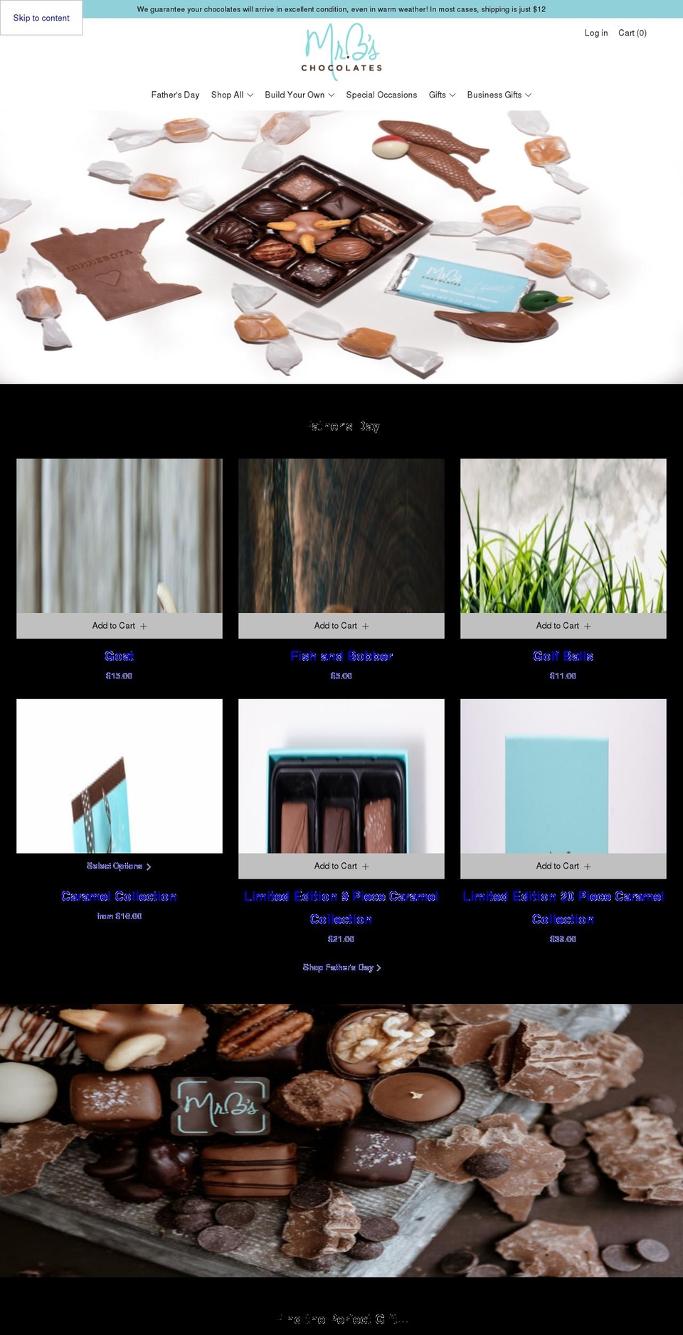 mrbschocolates.com — Shopify storefront screenshot