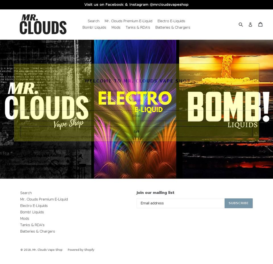 mrcloudsvapeshop.com shopify website screenshot