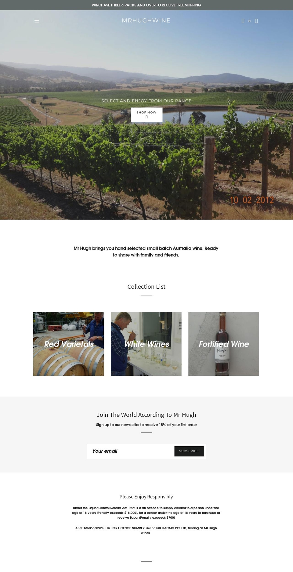 mrhughwine.com — Shopify storefront screenshot
