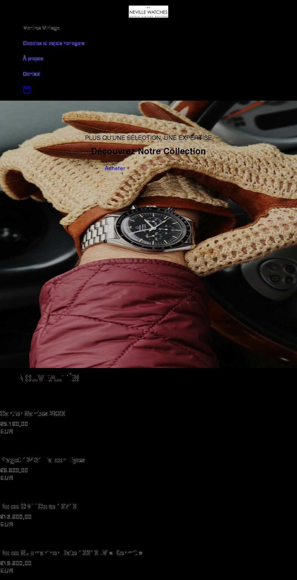 mrnevillewatches.com shopify website screenshot