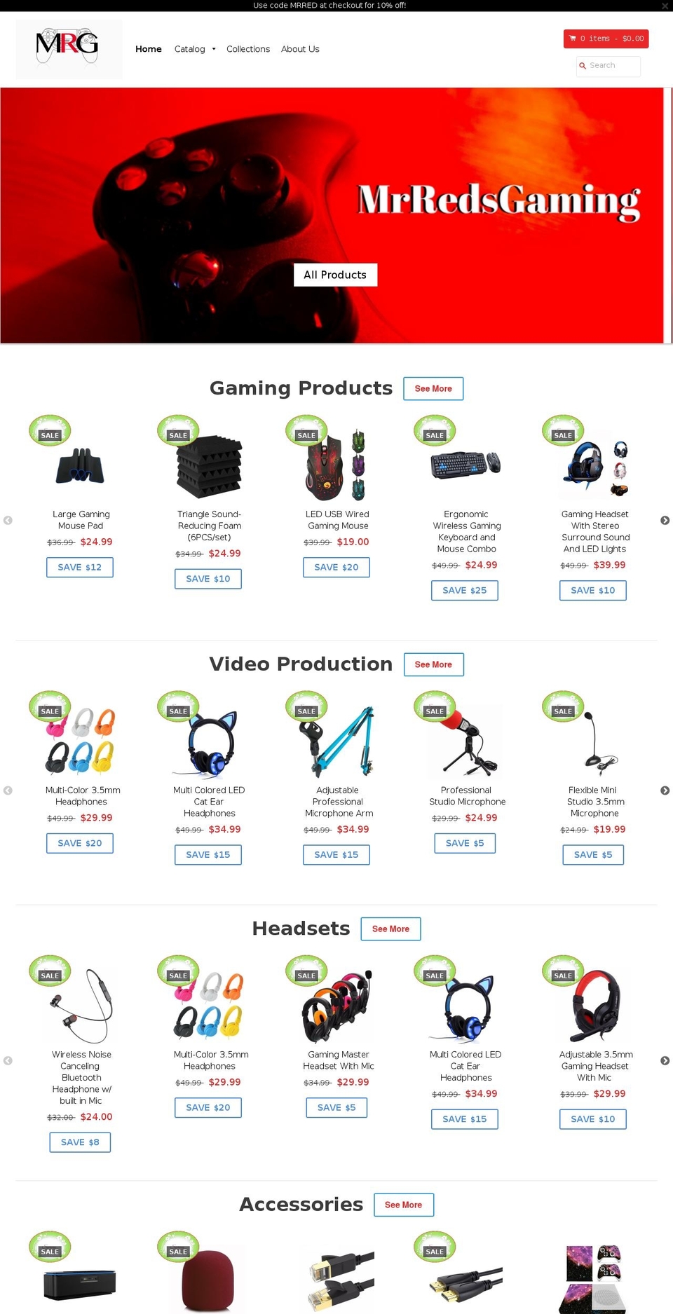 mrredsgaming.com shopify website screenshot