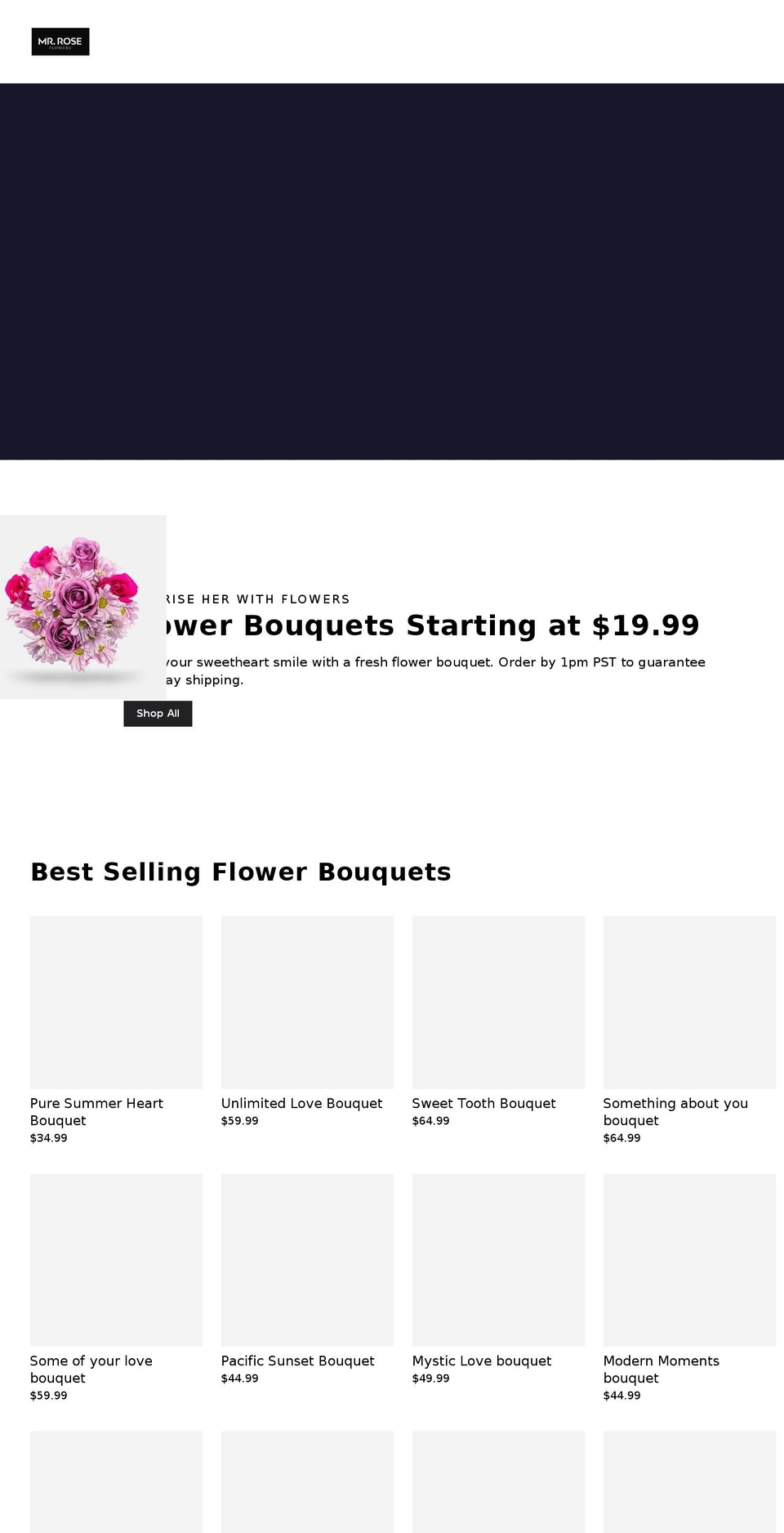 mrroseflowers.com — Shopify storefront screenshot