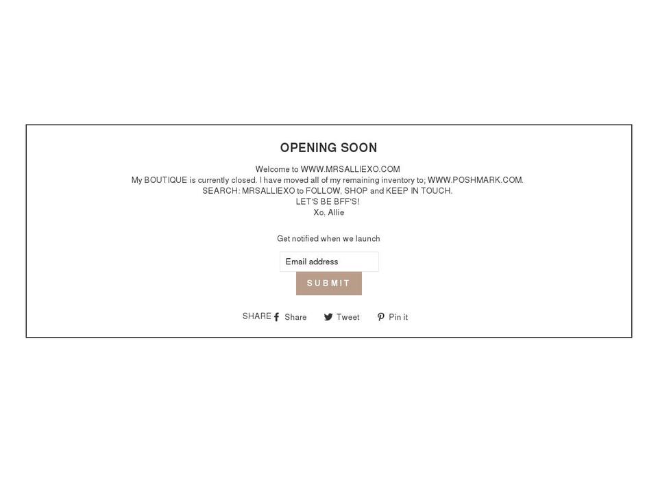 mrsalliexo.com shopify website screenshot