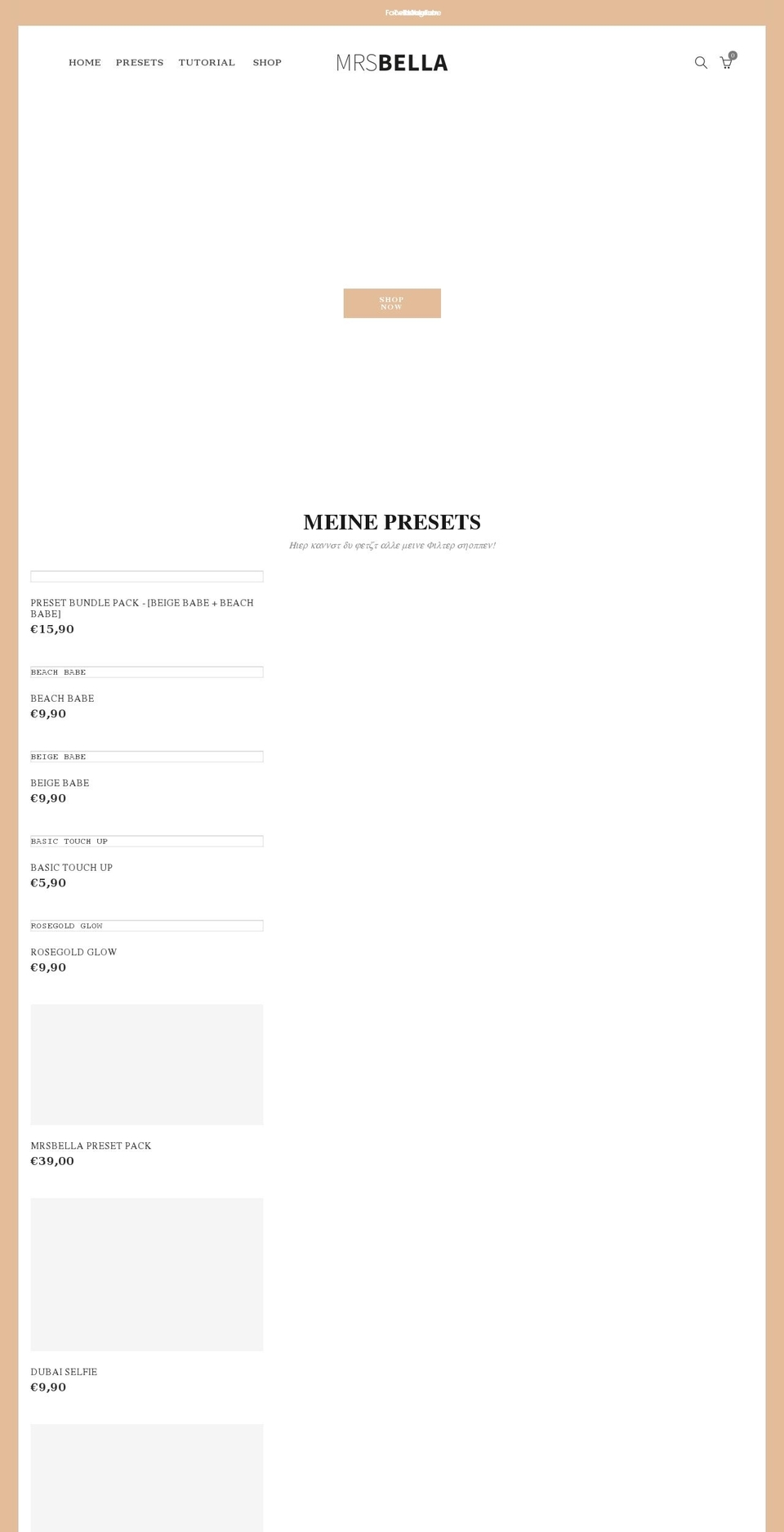 mrsbella.com shopify website screenshot