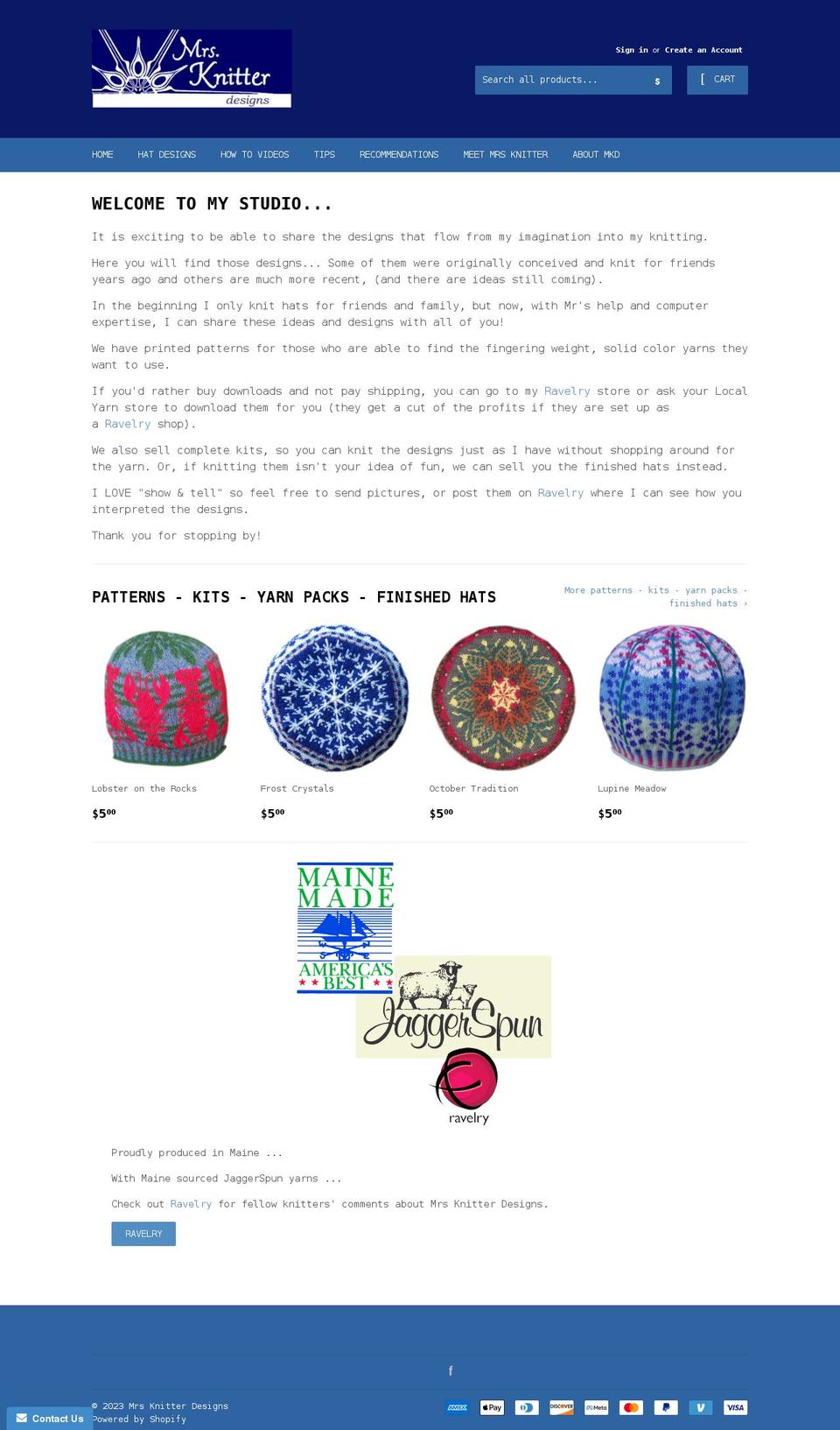 mrsknitterdesigns.com shopify website screenshot