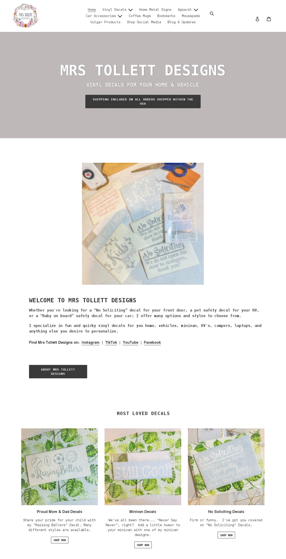 mrstollettdesigns.com shopify website screenshot