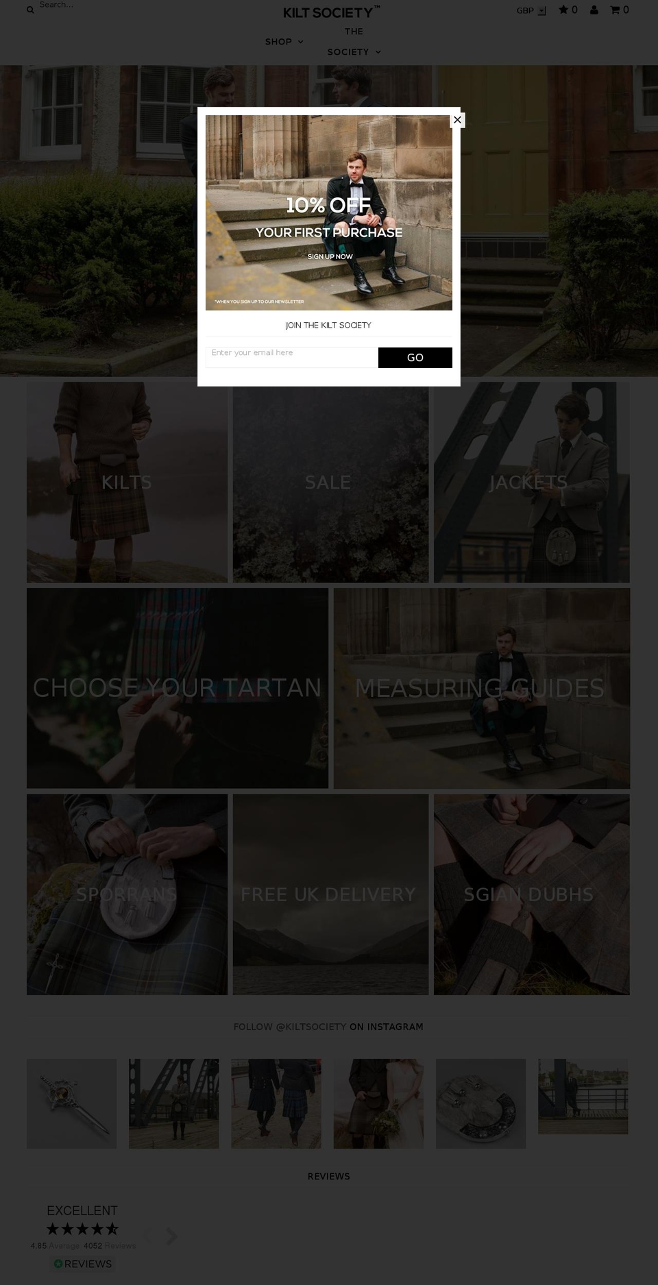 Kilt Society Shopify theme site example mrtache.com