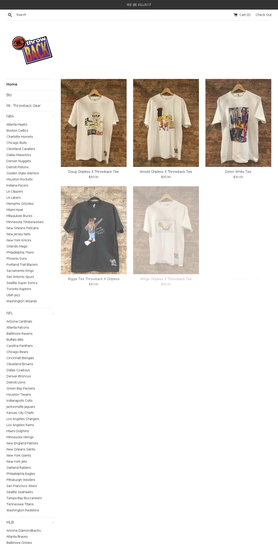mrthrowback.com — Shopify storefront screenshot