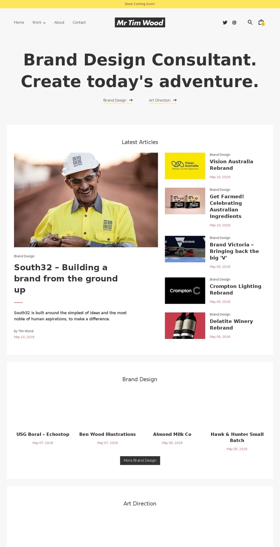 Editorial Shopify theme site example mrtimwood.com