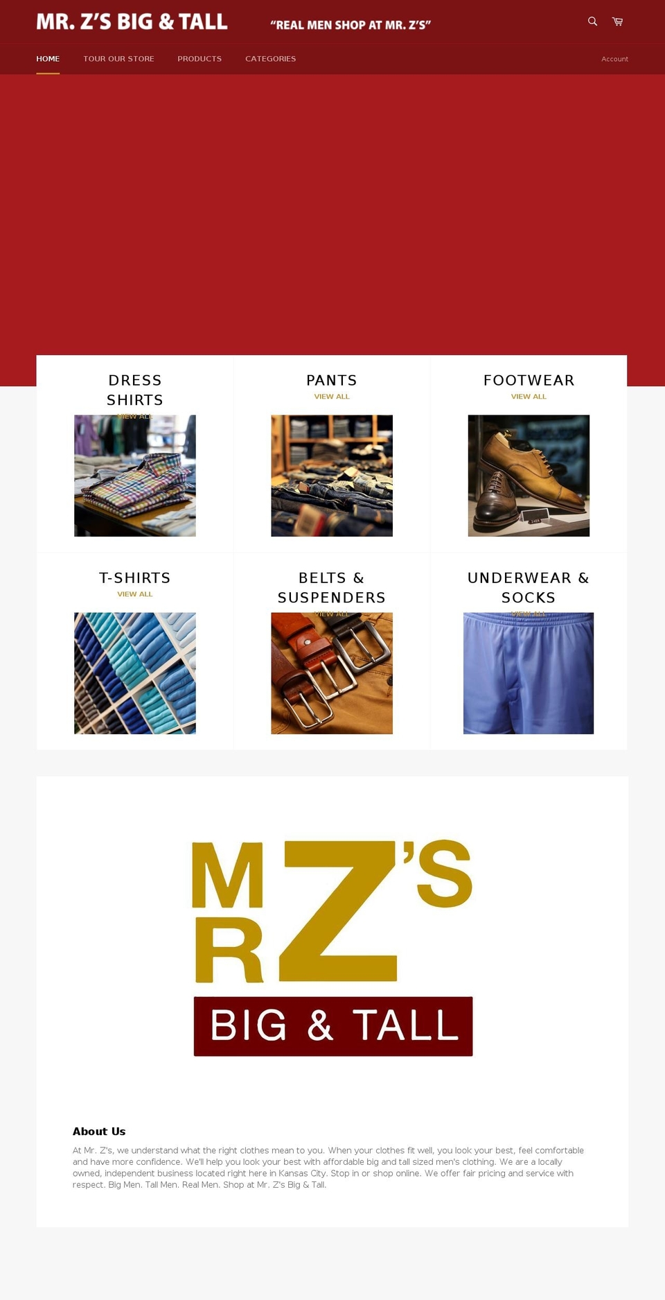 mrzsbigandtall.com shopify website screenshot