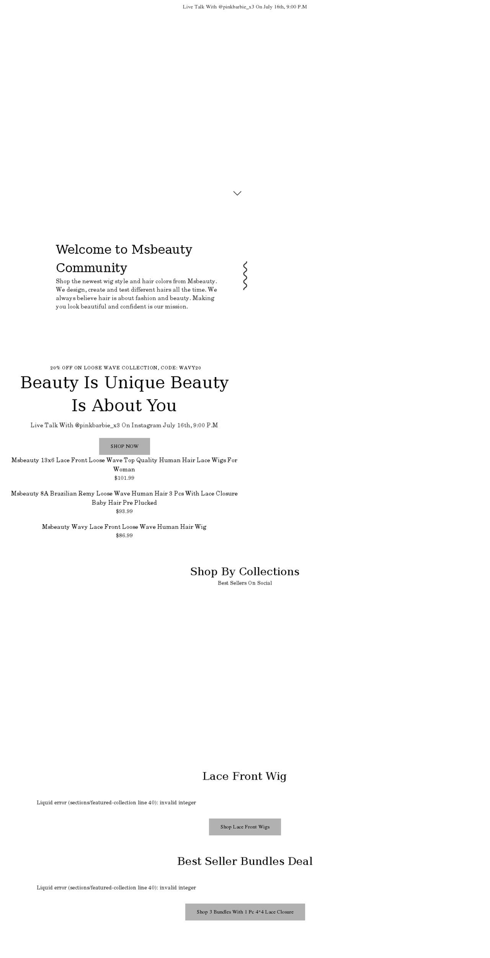 msbeautyhair.com shopify website screenshot