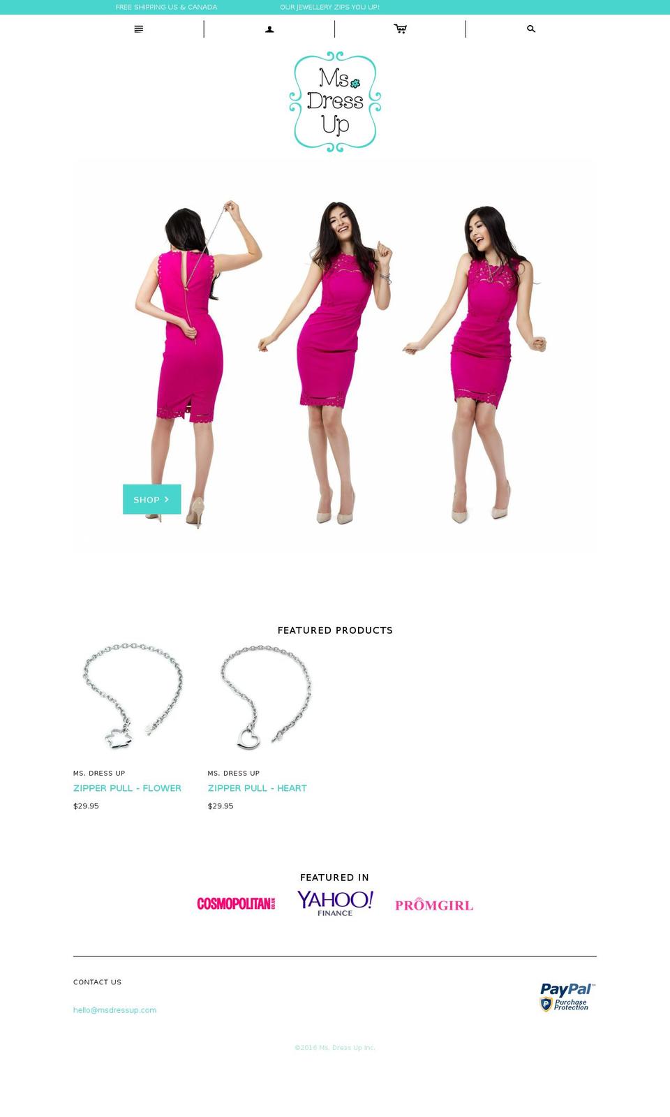 msdressup.ca shopify website screenshot