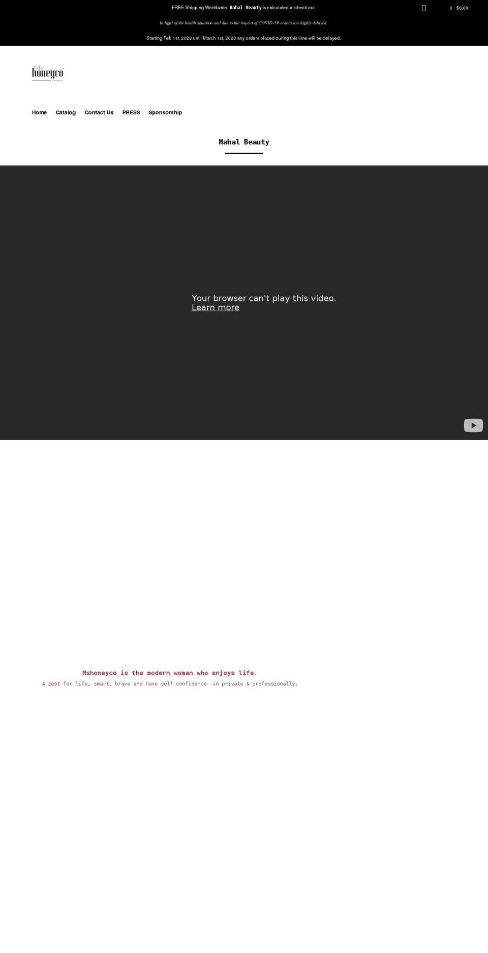 mshoneyco.com shopify website screenshot