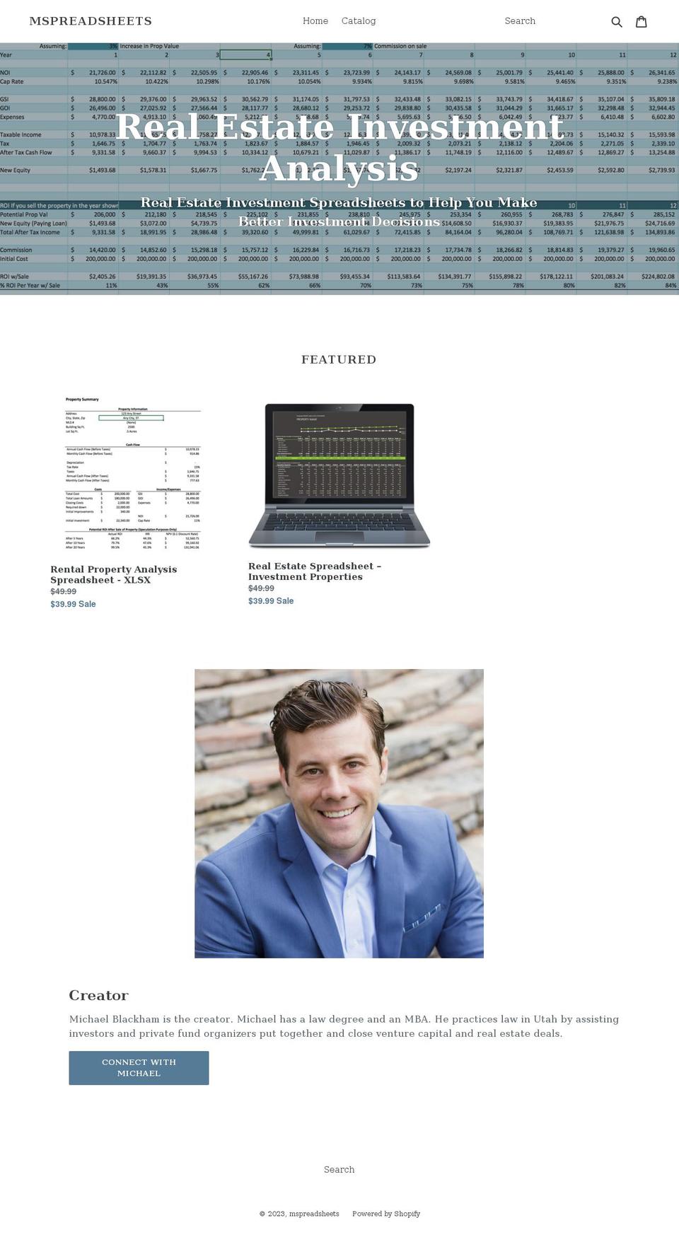 mspreadsheets.com shopify website screenshot