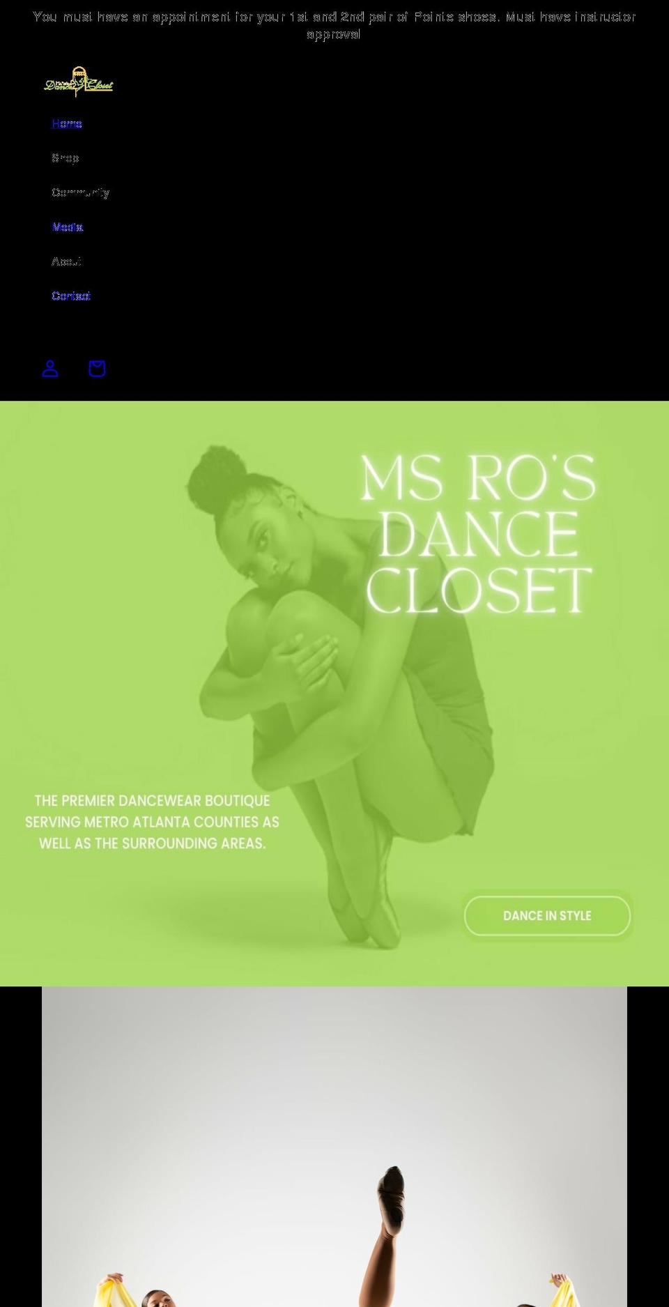 msrosdancecloset.com shopify website screenshot