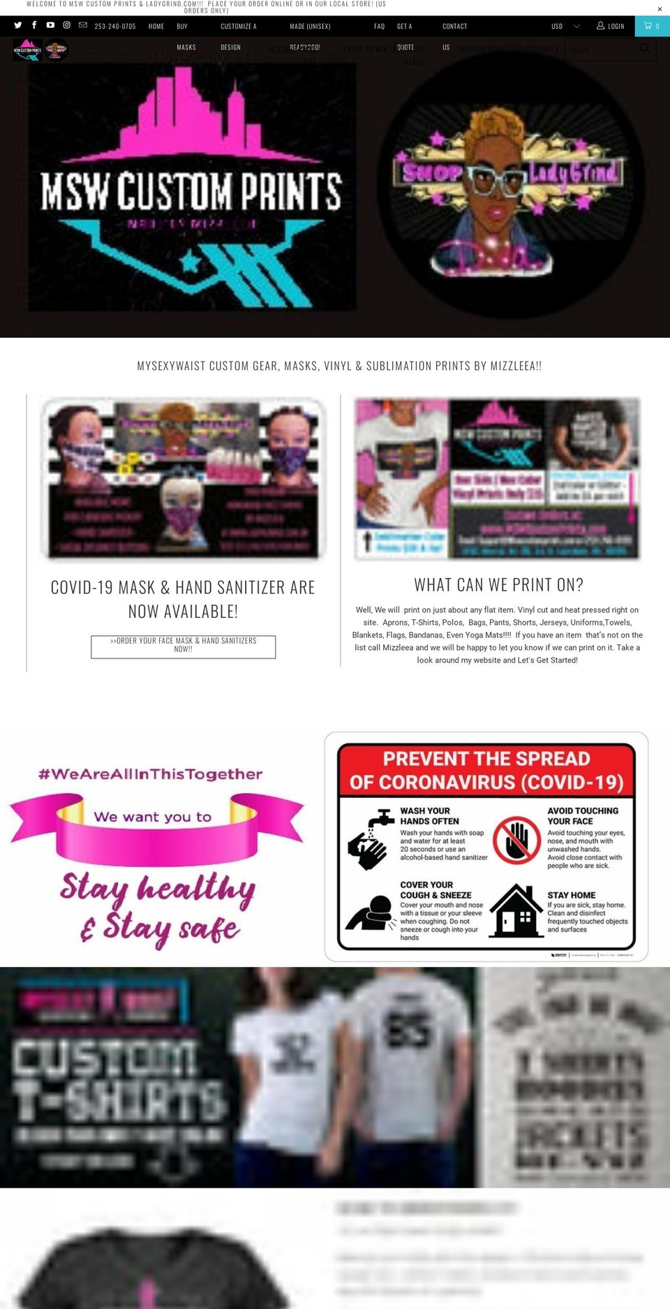 mswcustomprints.com shopify website screenshot