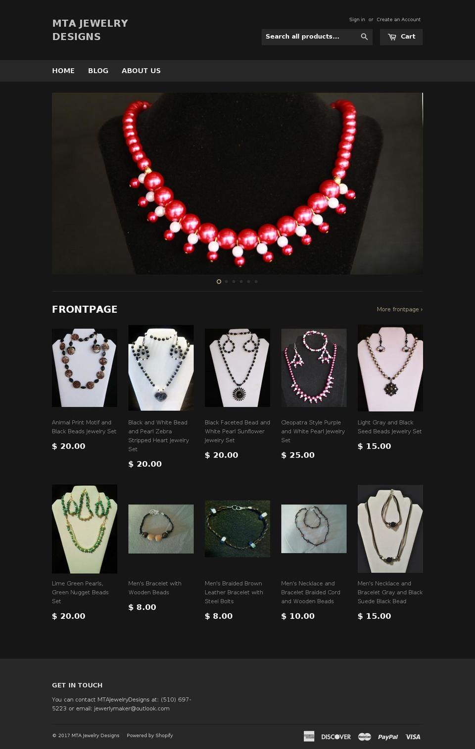 mtajewelrydesigns.com shopify website screenshot