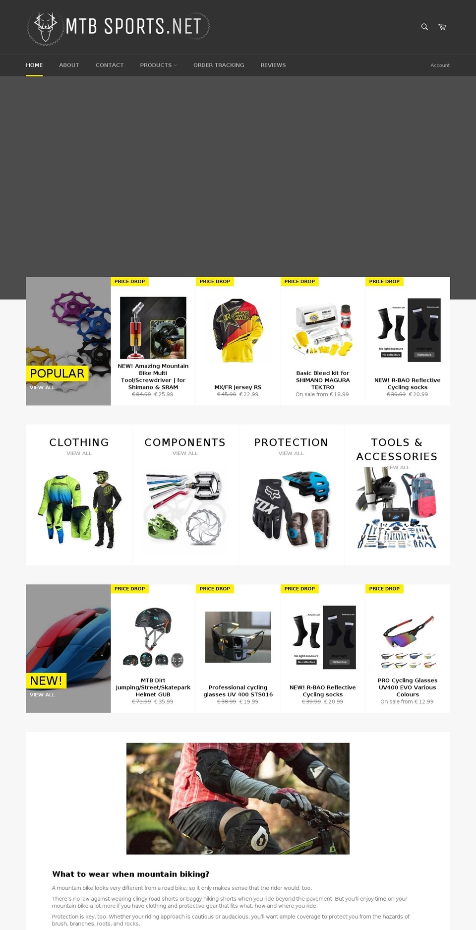 mtbsports.net shopify website screenshot