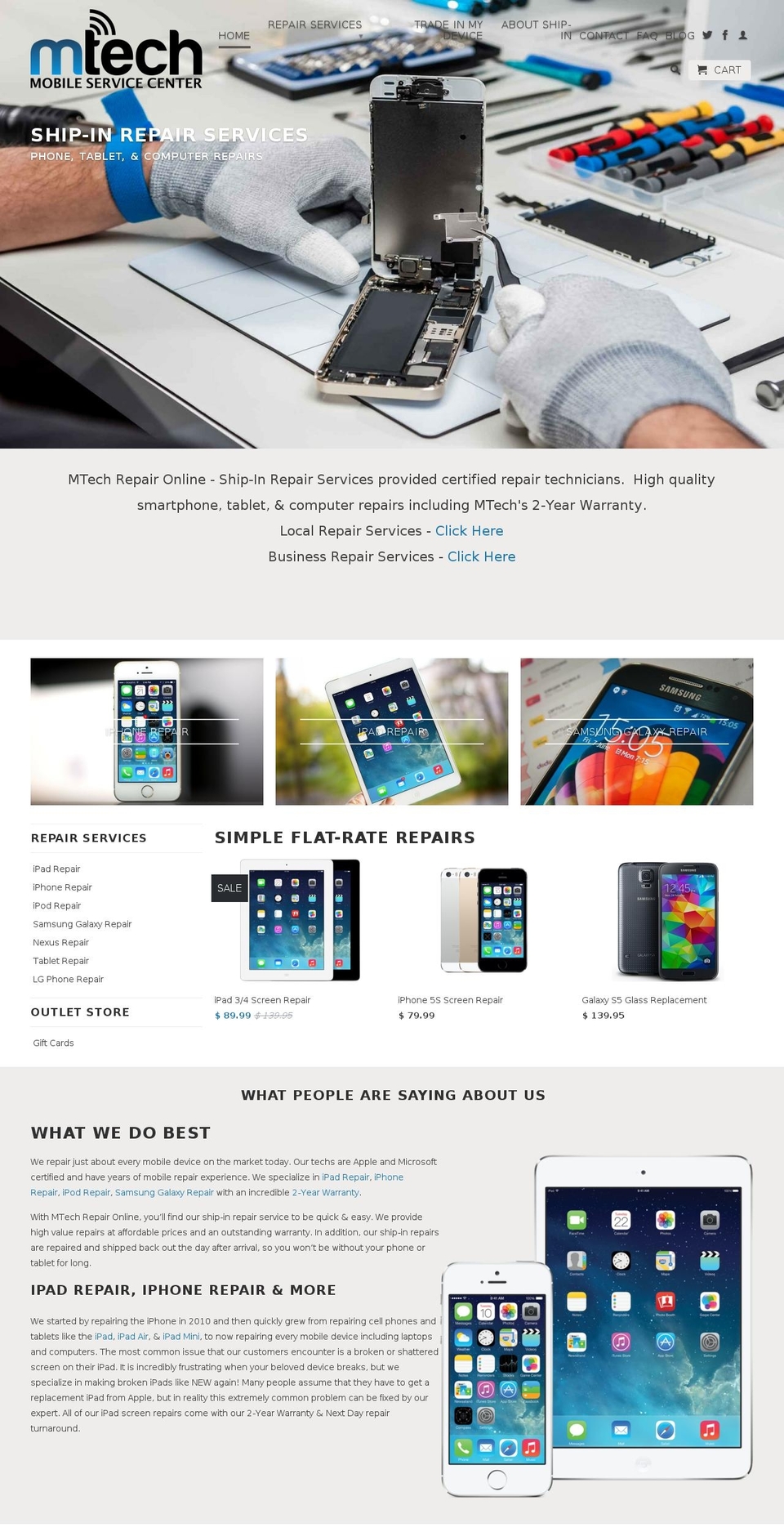 mtechrepaironline.com shopify website screenshot