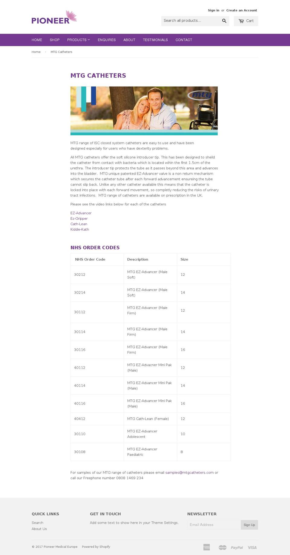mtgcatheters.com shopify website screenshot