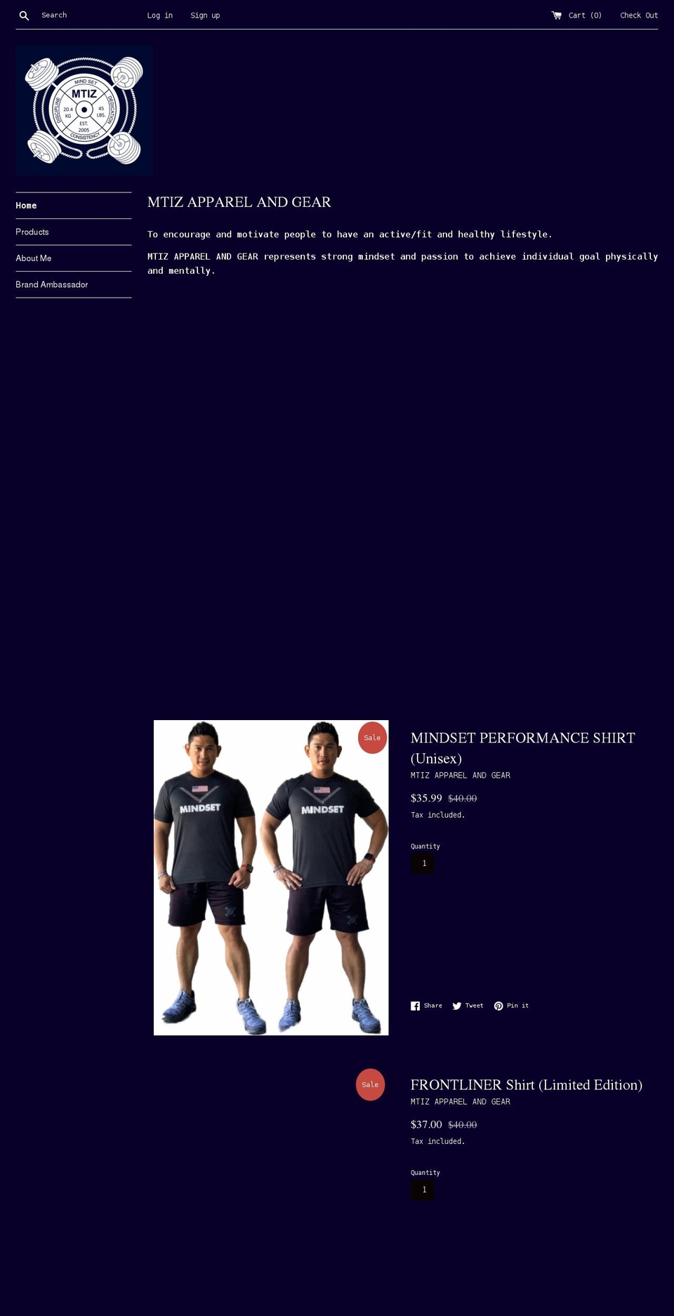 mtizapparelandgear.com shopify website screenshot