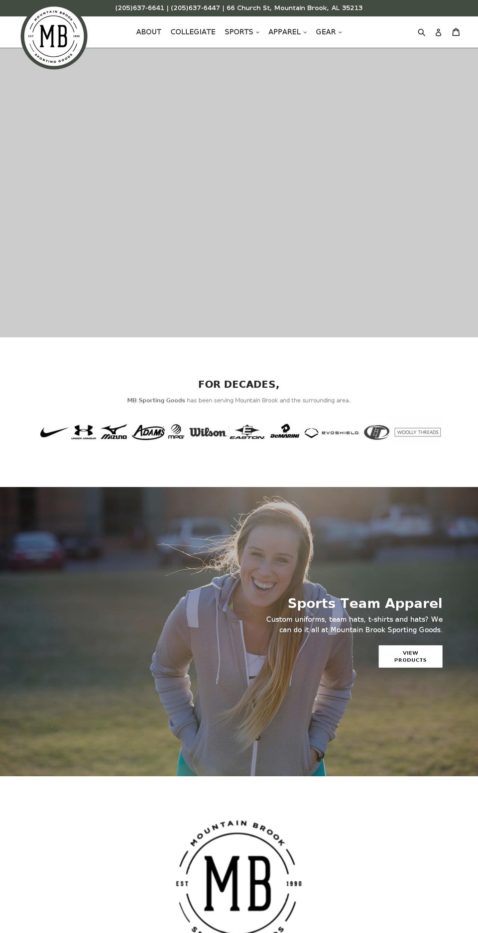 mtnbrooksportinggoods.com shopify website screenshot