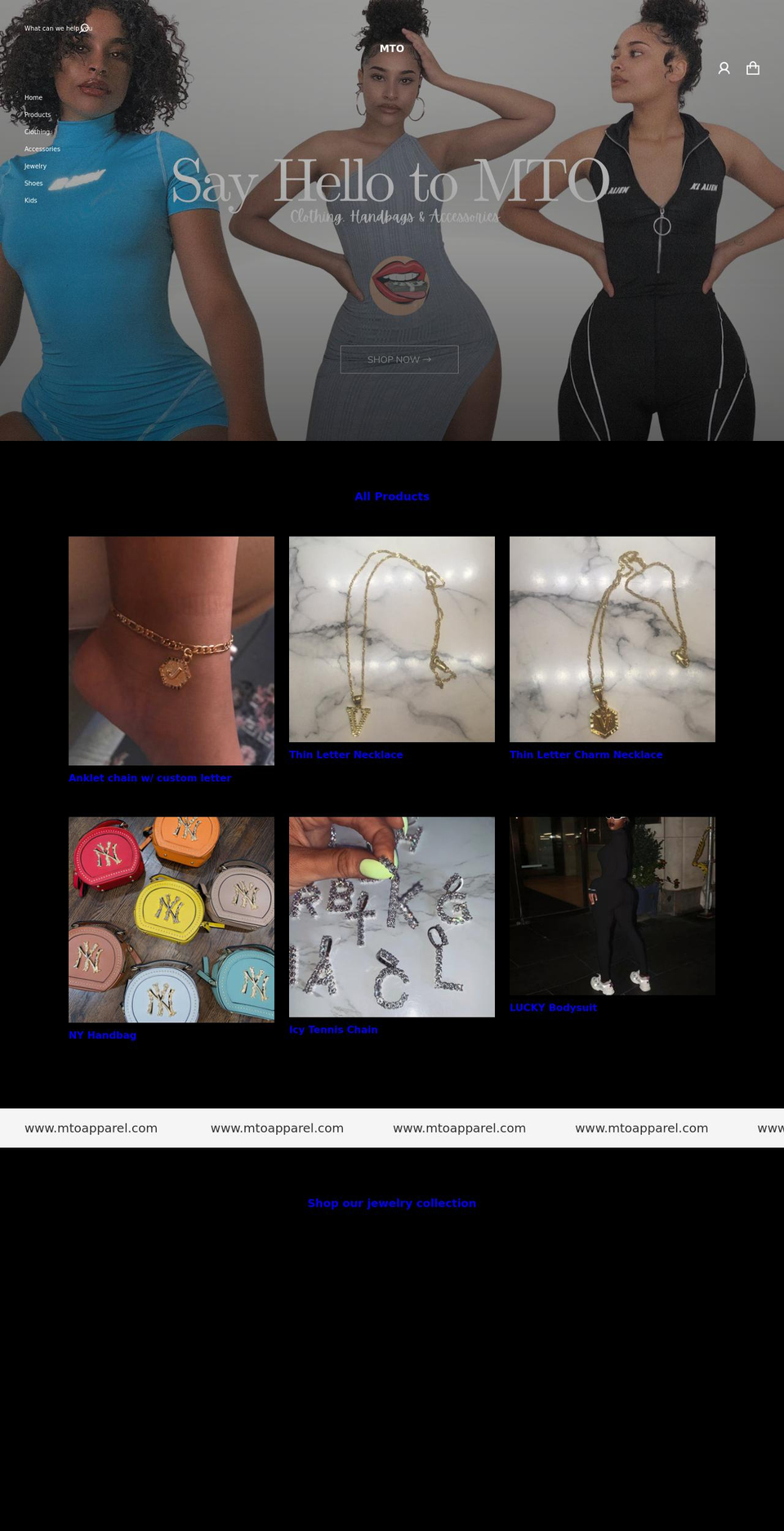 mtoapparel.com shopify website screenshot