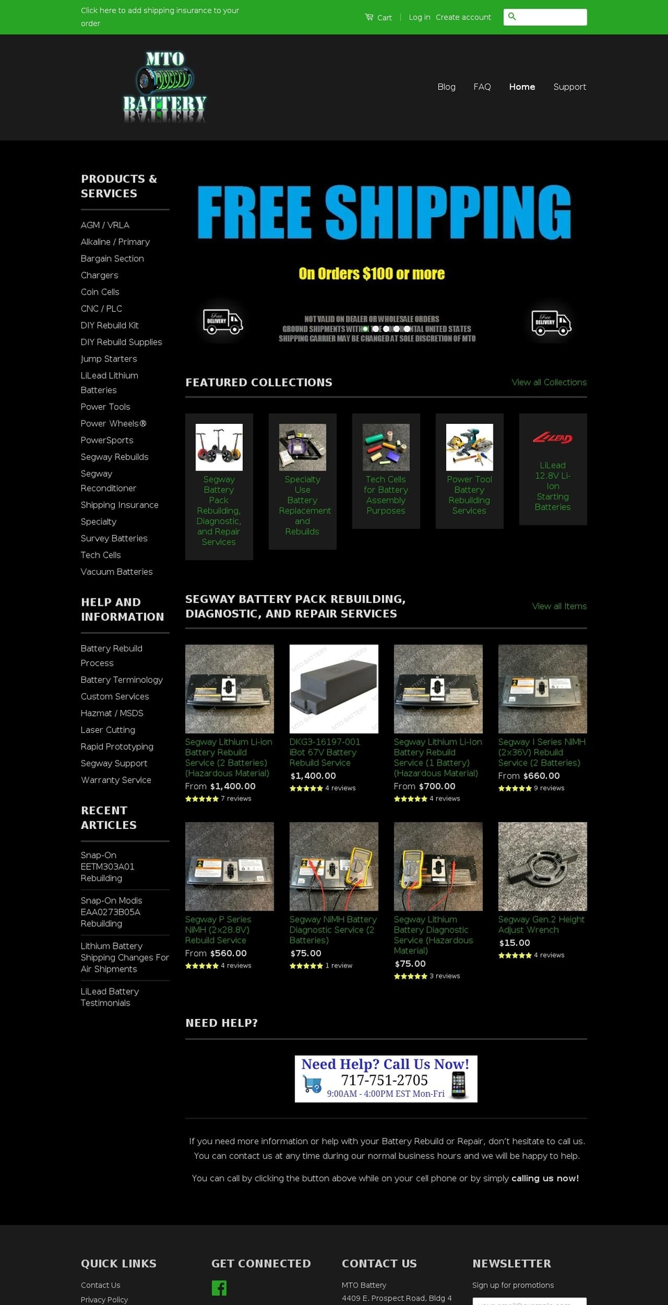 mtobattery.com shopify website screenshot