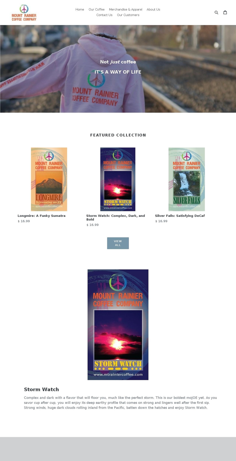 mtrainiercoffee.com shopify website screenshot