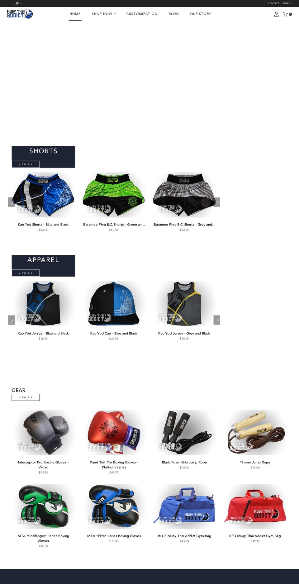 muaythaiaddict.com — Shopify storefront screenshot