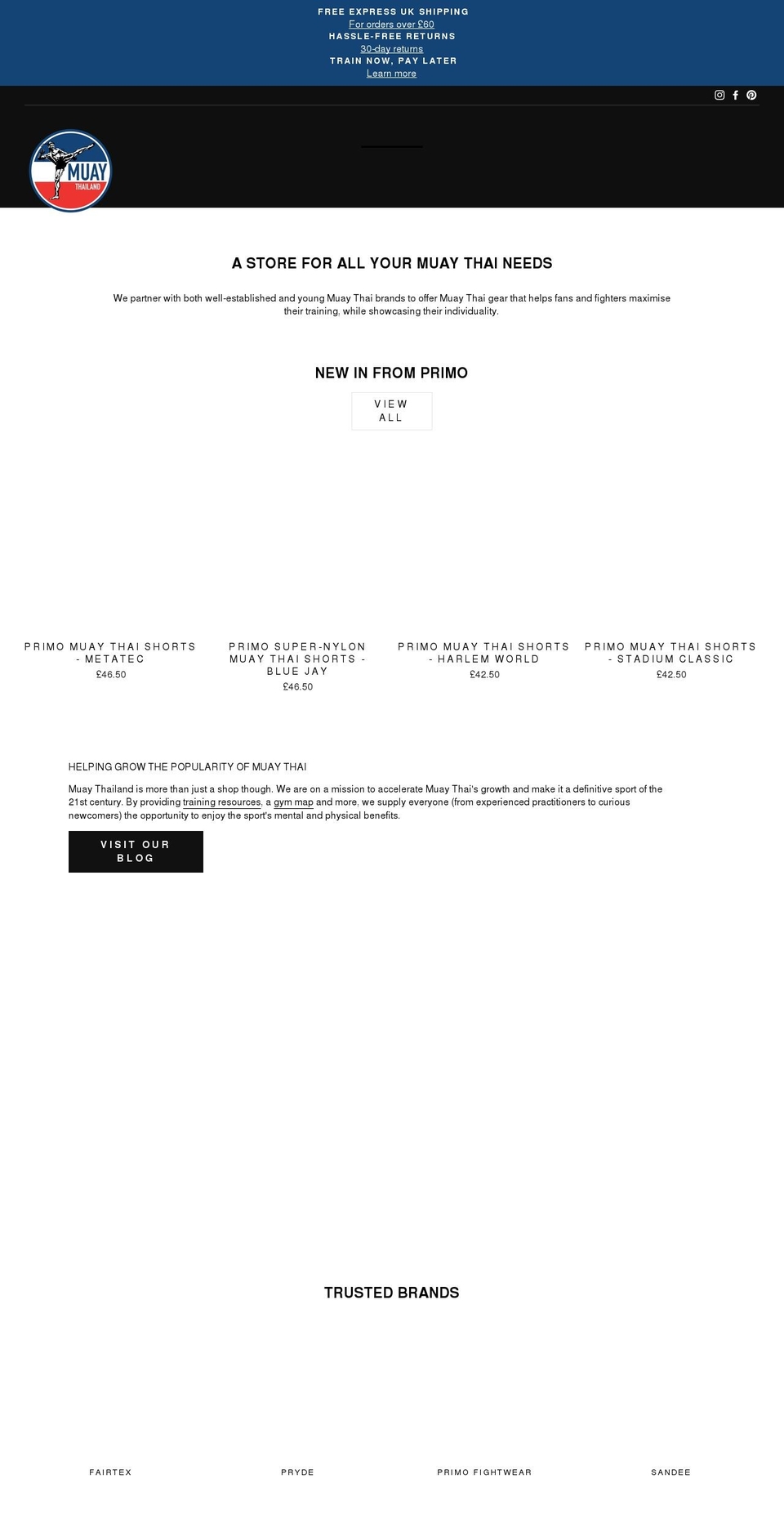 muaythailand.co.uk shopify website screenshot